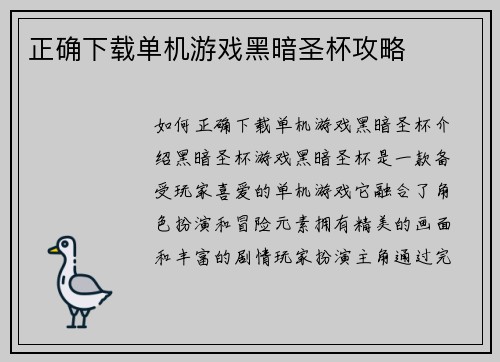 正确下载单机游戏黑暗圣杯攻略