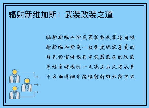 辐射新维加斯：武装改装之道
