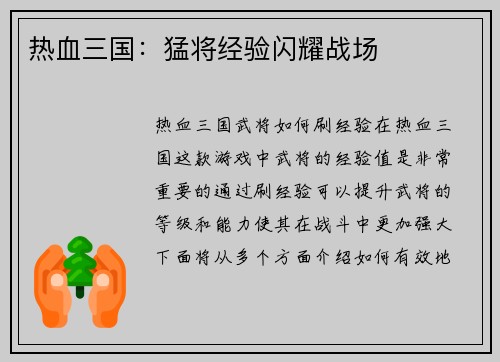 热血三国：猛将经验闪耀战场
